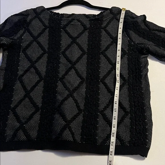 Worthington Black Embroidered Overlay Quarter Sleeve Sweater Diamond Pattern L - Picture 6 of 8